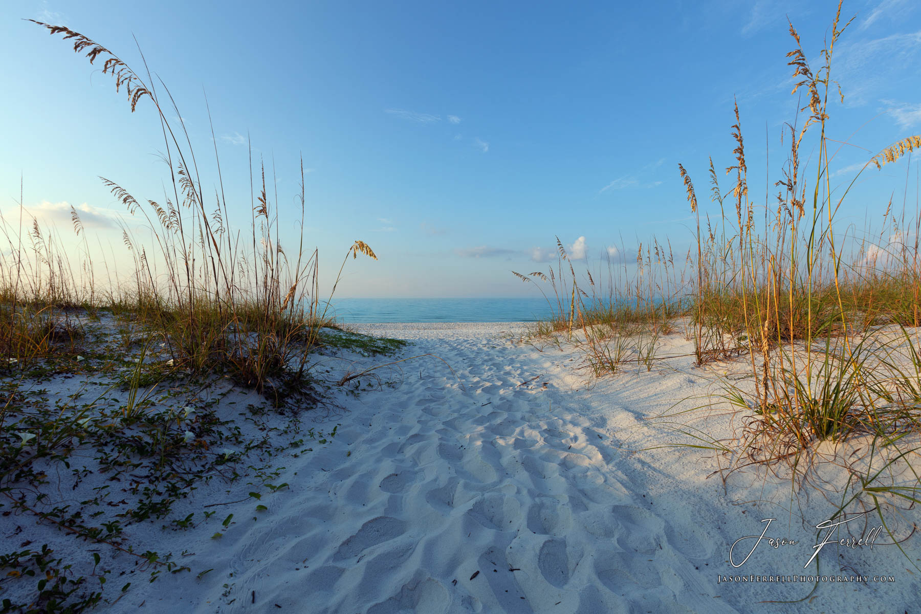 The early morning welcomes beach goers along this sand beach path.