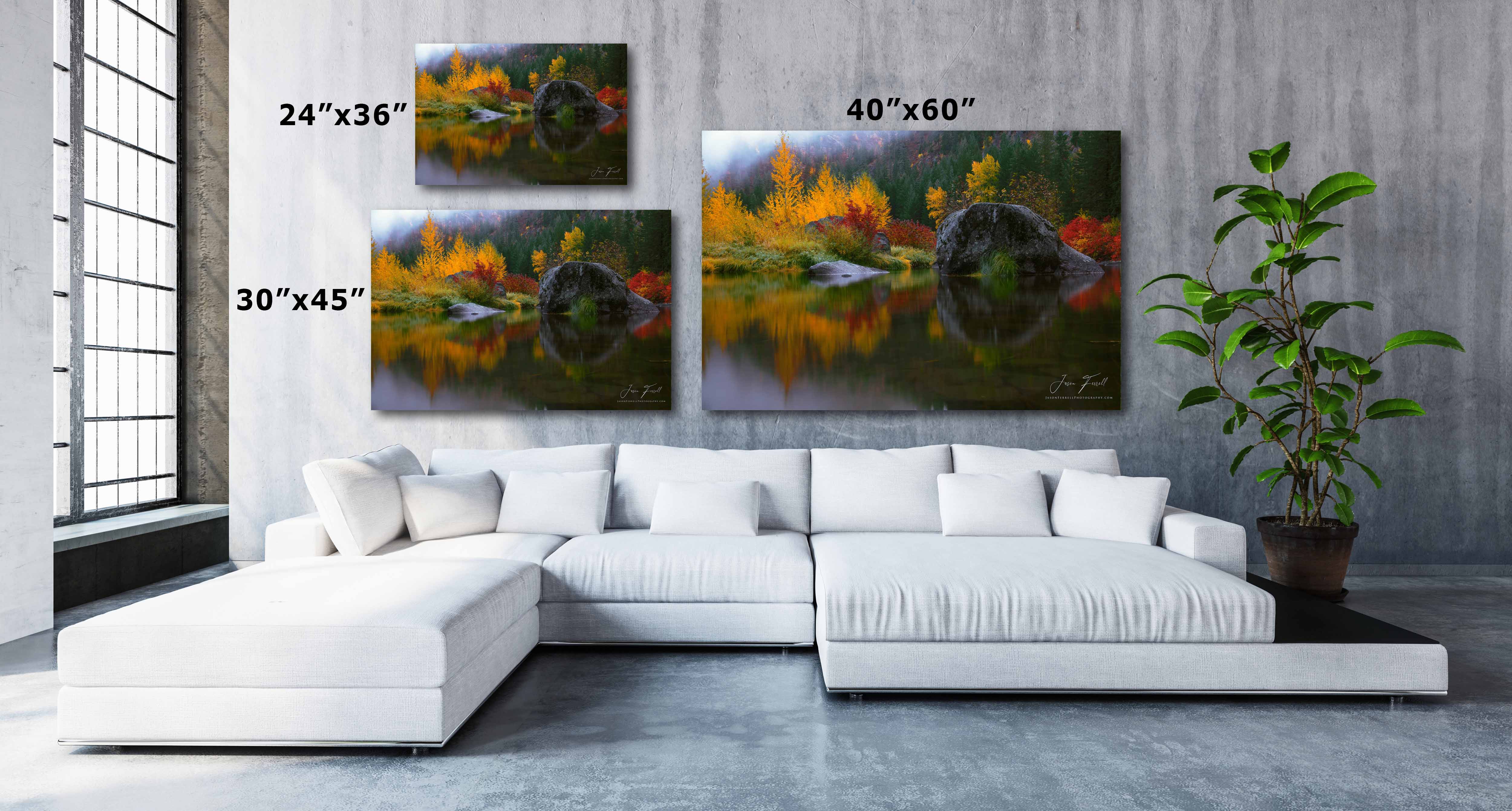 MIRROR MIRROR IN THE FALL fine art print size display comparison