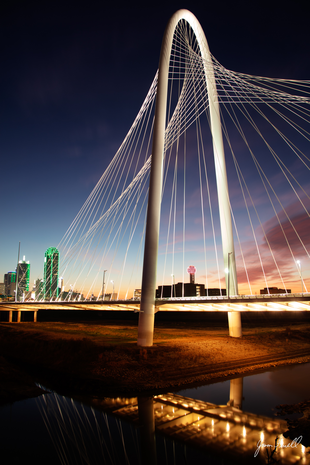 The City Beyond Margaret Hunt Hill Bridge, dallas, night, evening, skyline